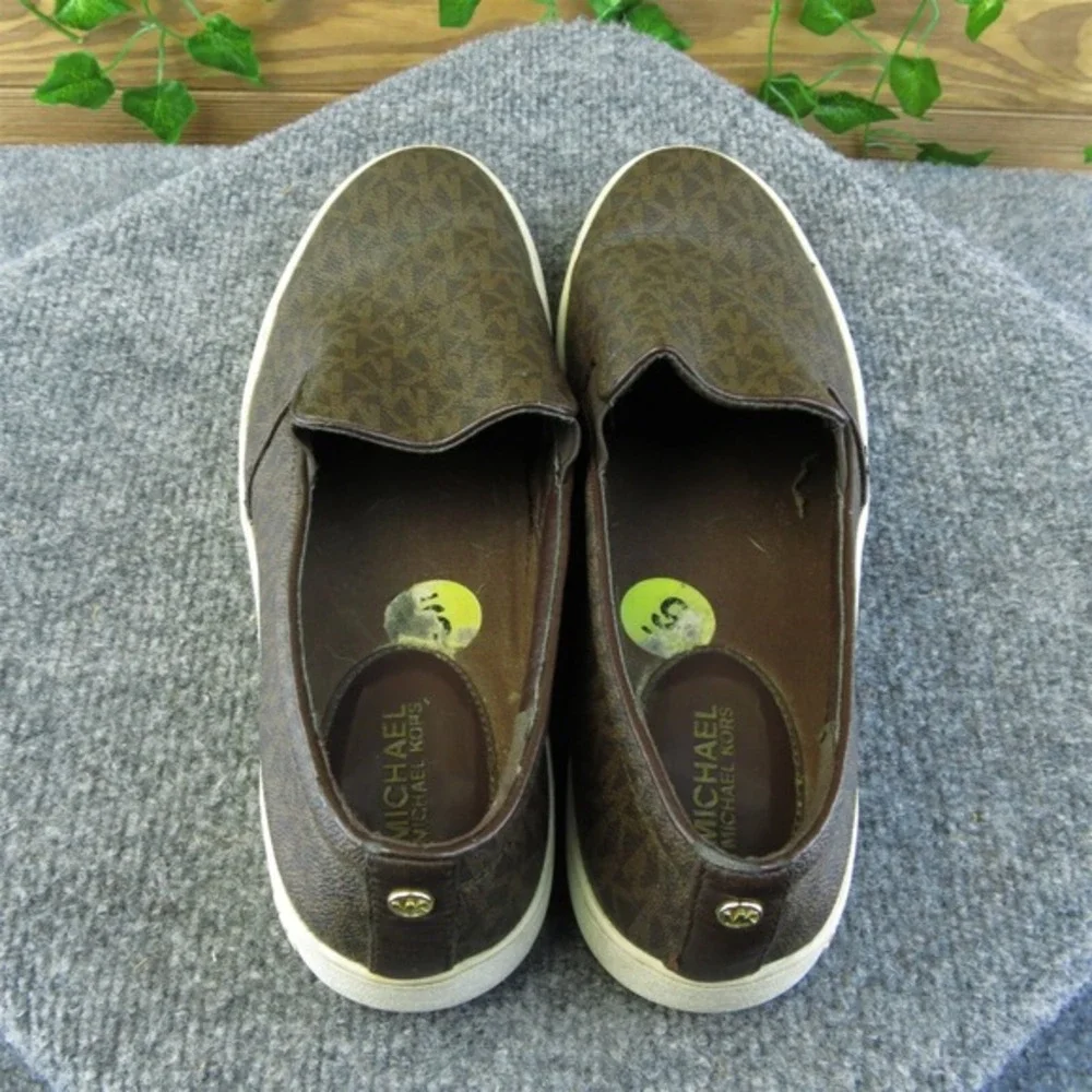 MICHAEL KORS Keaton Women's Logo Print Coated Canvas Slip On Sneakers Brown US 9